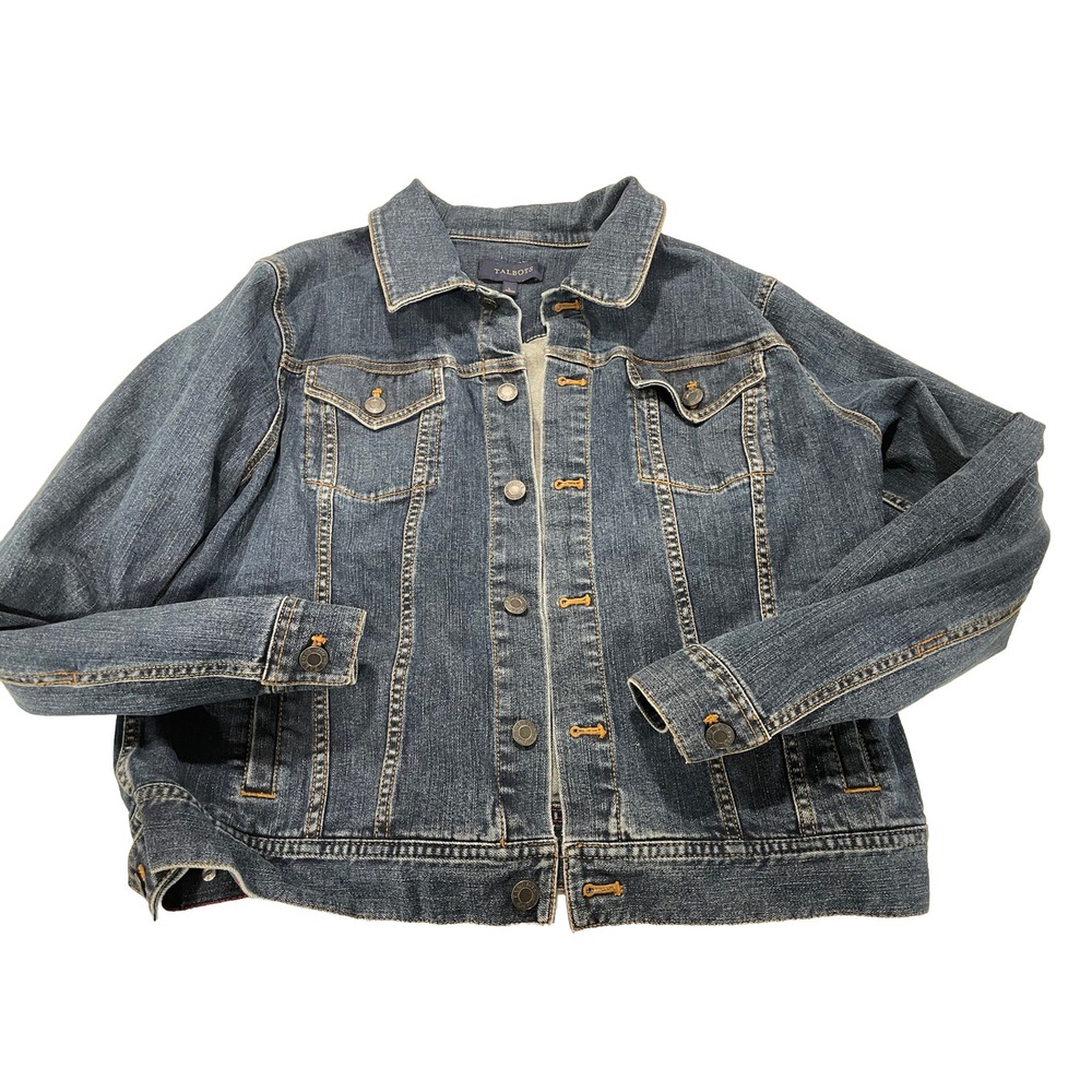 Talbots Jean Jacket Women's Size L Denim Blue Button Collard SI17